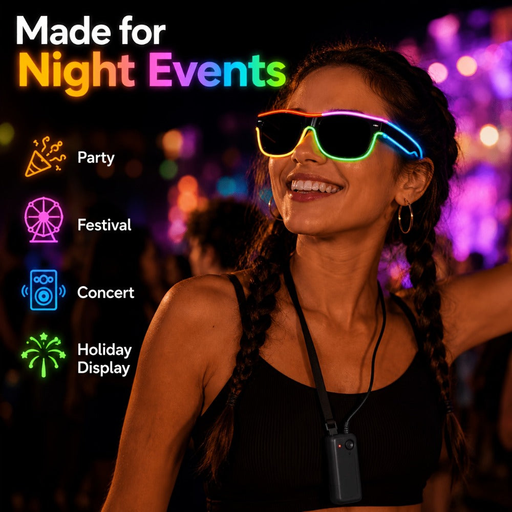 LED Light-Up Glasses, Adjustable EL Wire Eyewear for Festivals and Parties detail image - detail view 4