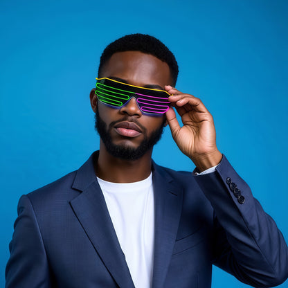 LED Light-Up Glasses shown in the Green+Pink option