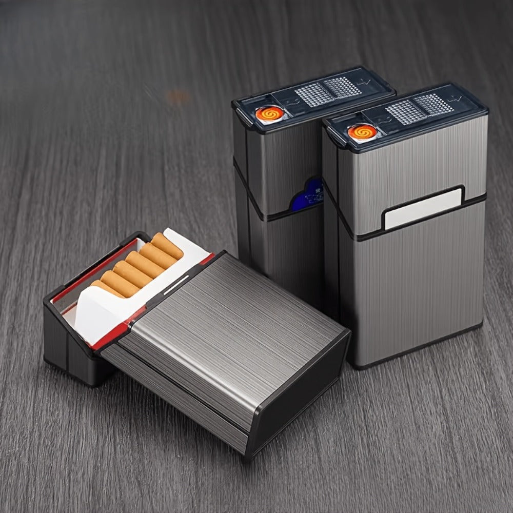 Lighters & Smoking Accessories - Cigarette Case with Built-In Rechargeable Lighter for Men Windproof - main product view