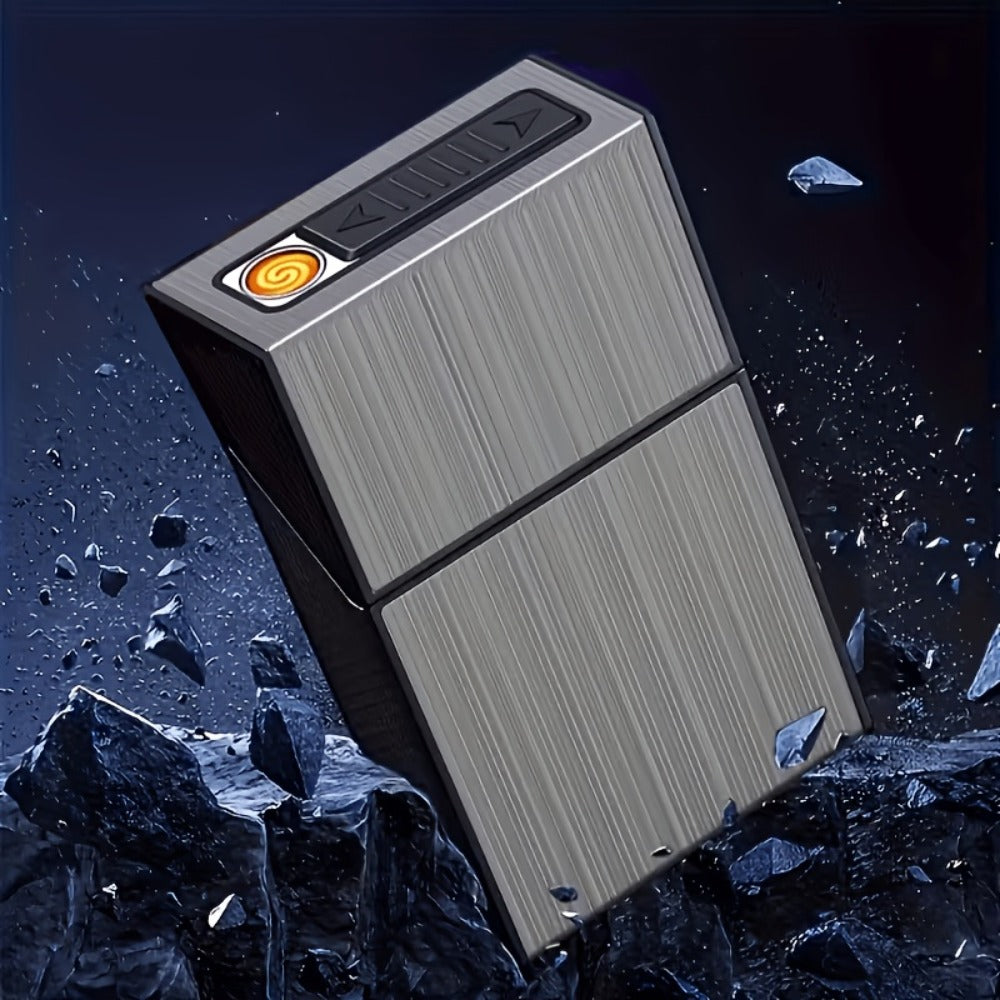 Lighters & Smoking Accessories - Cigarette Case with Built-In Rechargeable Lighter for Men Windproof - product detail view 2