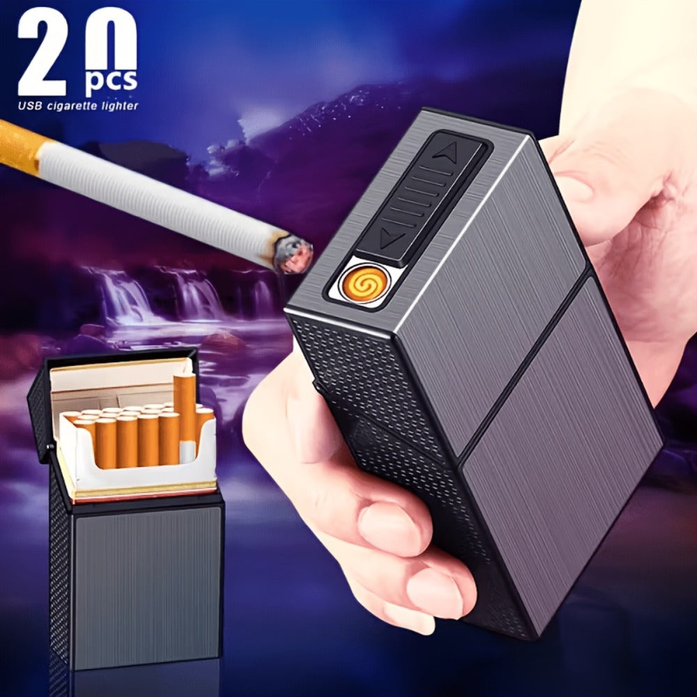 Lighters & Smoking Accessories - Cigarette Case with Built-In Rechargeable Lighter for Men Windproof - product detail view 7