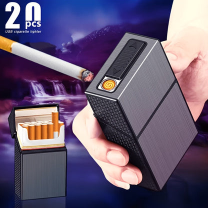 Lighters & Smoking Accessories - Cigarette Case with Built-In Rechargeable Lighter for Men Windproof - product detail view 7