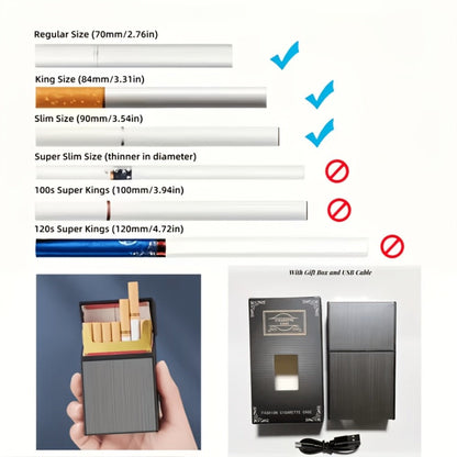 Lighters & Smoking Accessories - Cigarette Case with Built-In Rechargeable Lighter for Men Windproof - product detail view 8