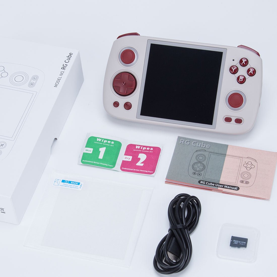 Handheld Game Console Anbernic RG Cube with 3.95-Inch IPS OCA Full-Lamination, 720x720 (Square), Multi-Touch, 128GB game-card bundle