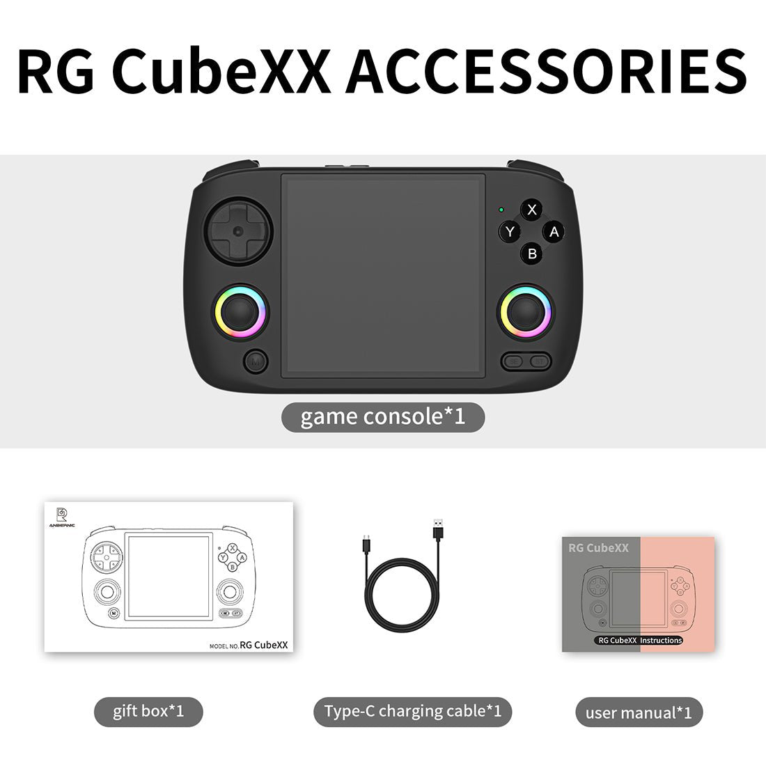 Handheld Game Console Anbernic RG CubeXX with 3.95-Inch IPS OCA Full-Lamination, 720x720 (Square), 32GB+64GB Options, 3800mAh Battery