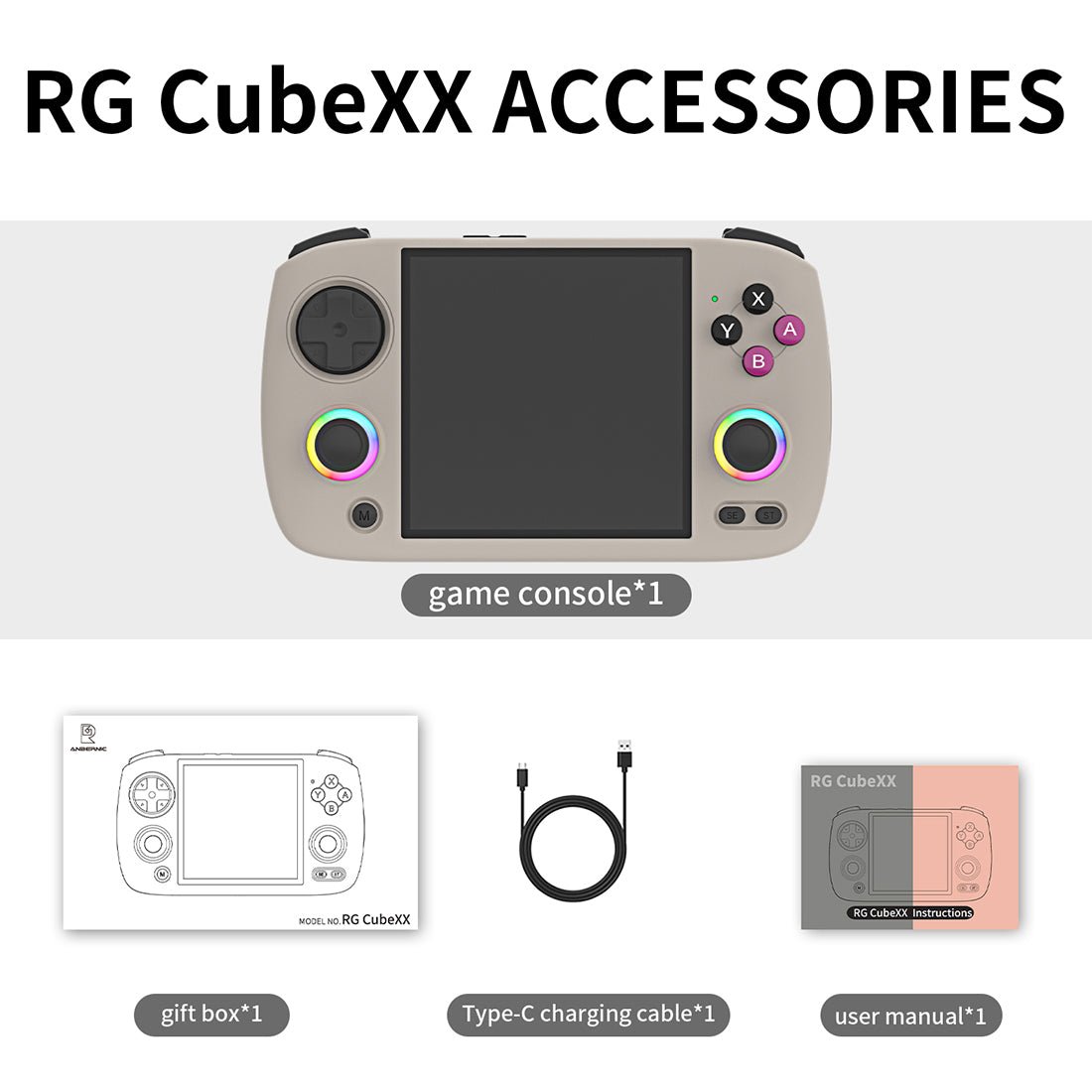 Handheld Game Console Anbernic RG CubeXX with 3.95-Inch IPS OCA Full-Lamination, 720x720 (Square), 32GB+64GB Options, 3800mAh Battery