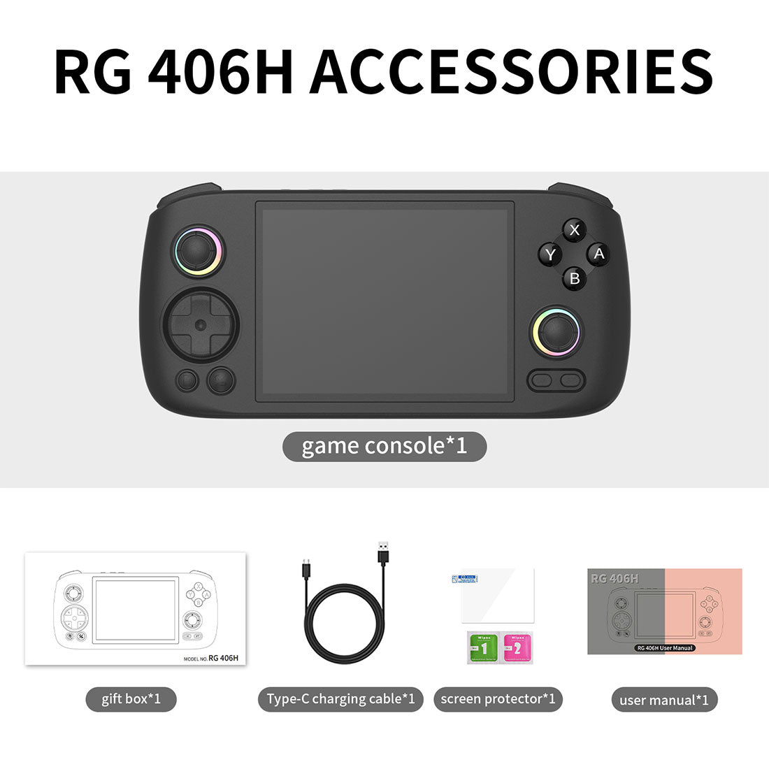 Handheld Game Console Anbernic RG406H Horizontal with 4-inch IPS Touchscreen, 8GB+128GB, 128GB game-card bundle or 256GB game-card bundle