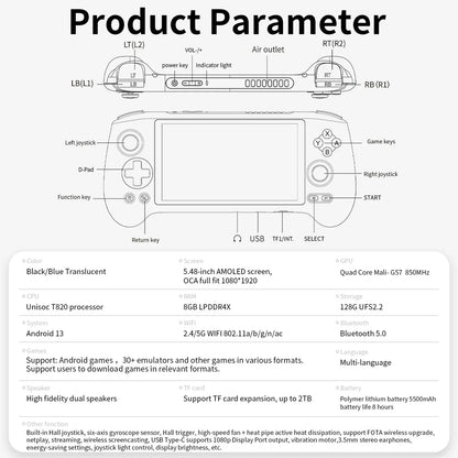 Handheld Game Console Anbernic RG556 with 5.48-inch AMOLED OCA, 128GB or 256GB Options, 5500mAh Battery, Android 13, USB-C DisplayPort
