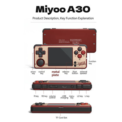 Handheld Game Console Miyoo A30 Horizontal with 2.8-inch IPS, 64GB Options, 2600mAh Battery, Linux-based system
