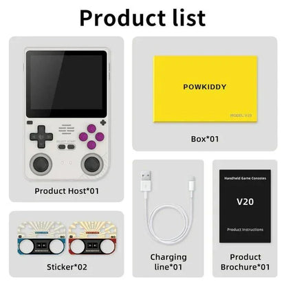 Handheld Game Console Powkiddy V20 with 3.5-Inch IPS, 640x480 (4:3 ratio), 64GB, 128GB or 256GB Options, 5000mAh Battery, Linux