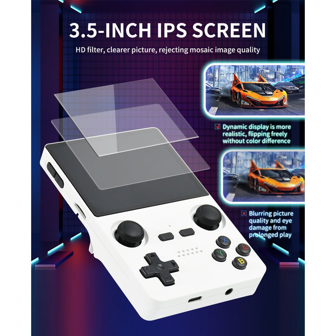 Handheld Game Console Powkiddy X35S with 3.5-Inch IPS full lamination, 640x480, 64GB or 128GB Options, 3000mAh Battery, Linux, HDMI