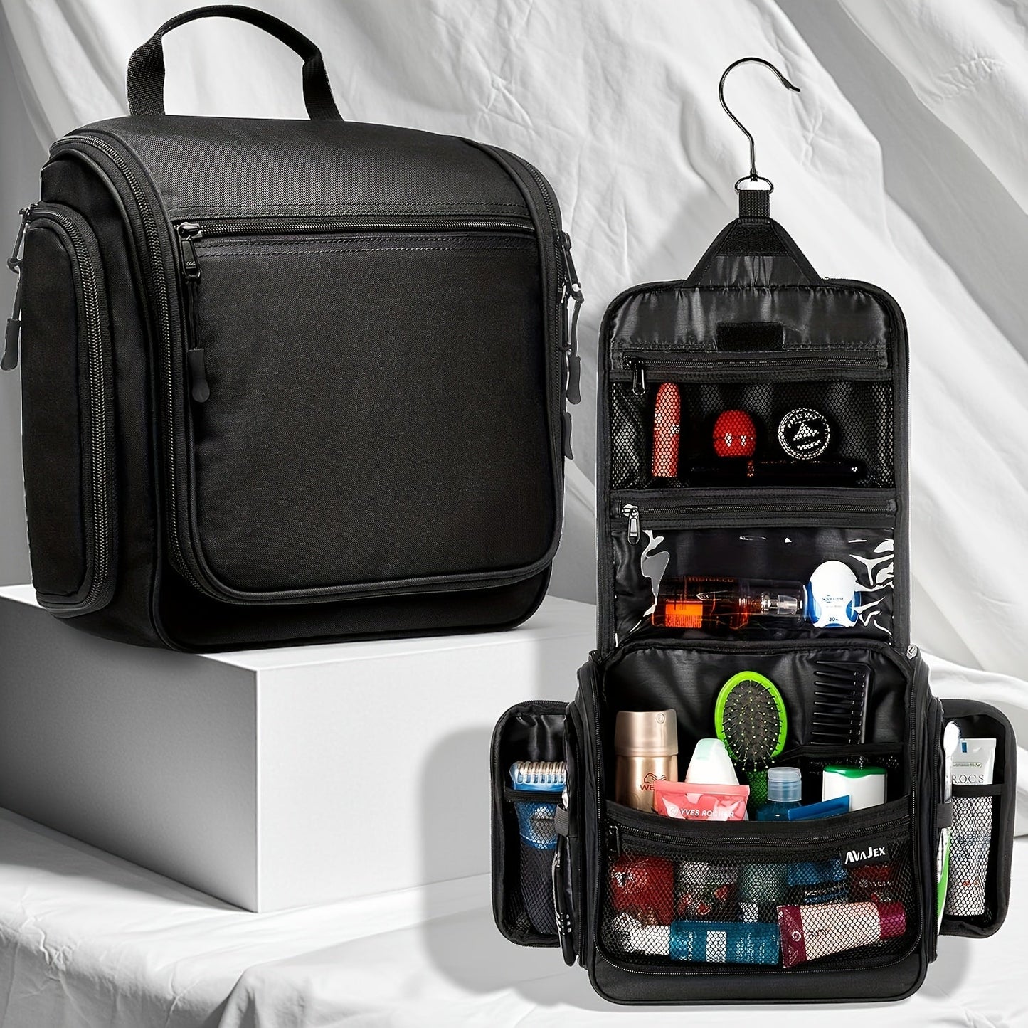 Travel Makeup Bag – for Travel, Hanging Toiletry Metal Rotating Hook – alternate view