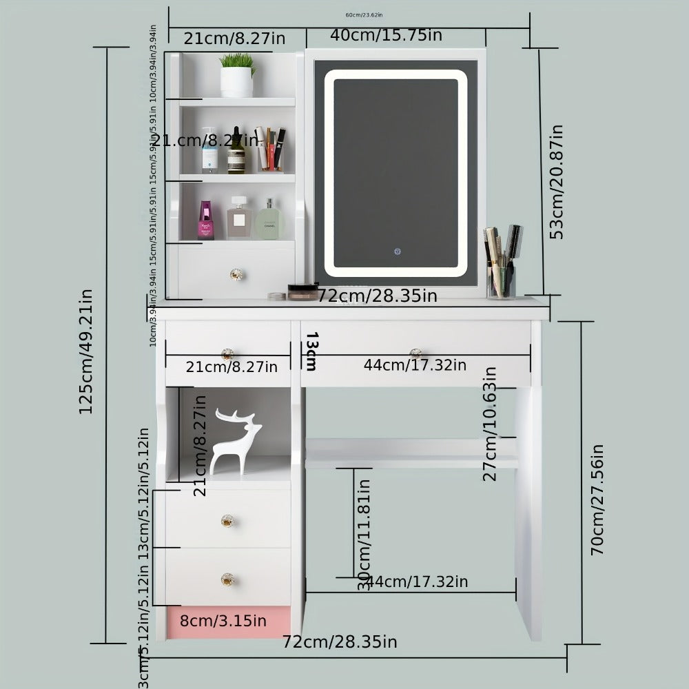 Makeup Vanity Desk with Lighted Mirror for Dressing and Daily Routines in Bedroom detail image - detail view 8