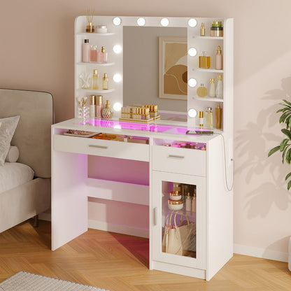 Makeup Vanity Desk with Lighted Mirror for Dressing and Daily Routines detail image - detail view 13