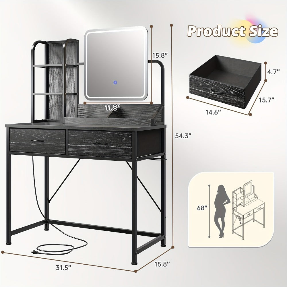 Makeup Vanity Desk with Lighted Mirror, Vanity Table with Storage for Bedroom detail image - detail view 3