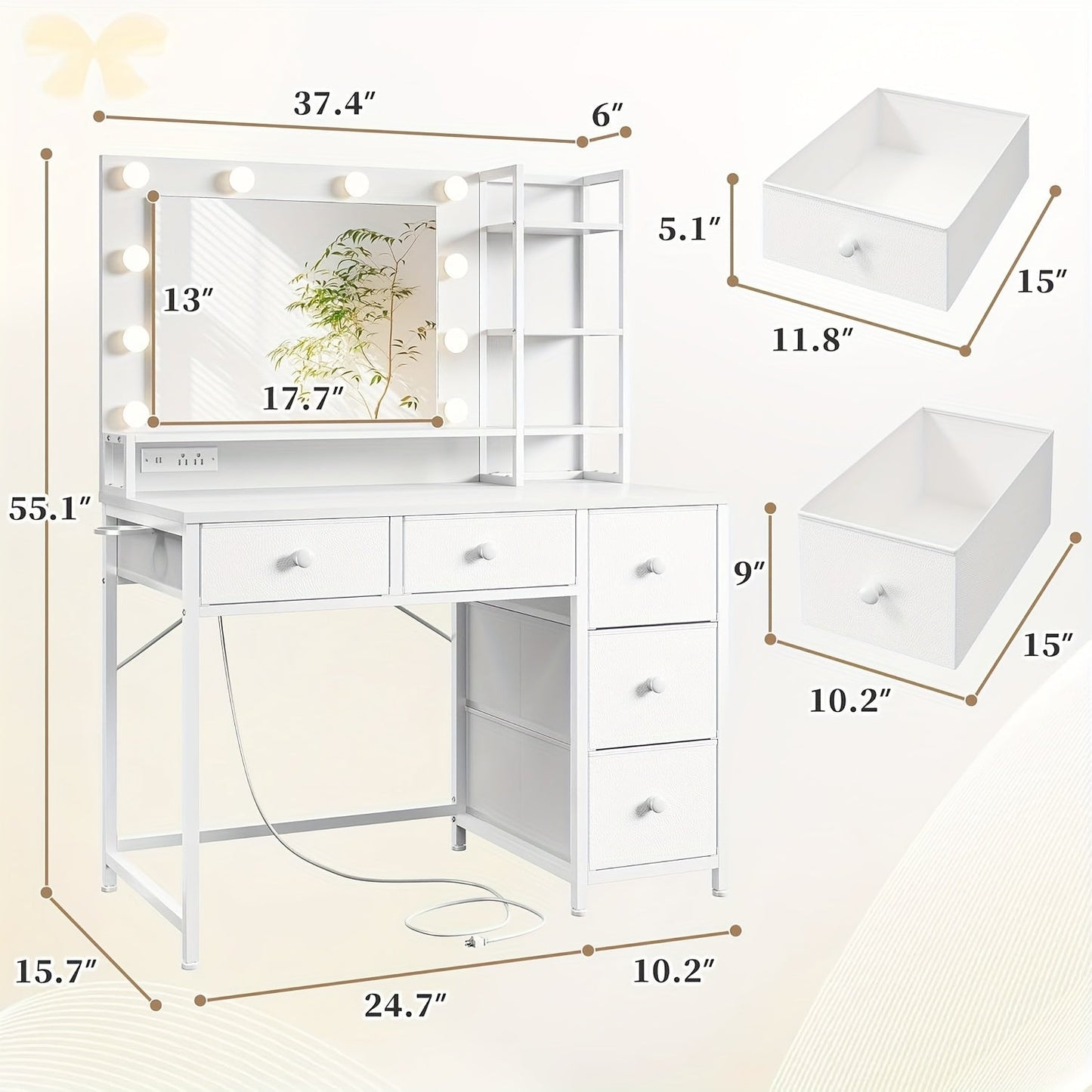 Vanity Desk shown in the White-upgrade option