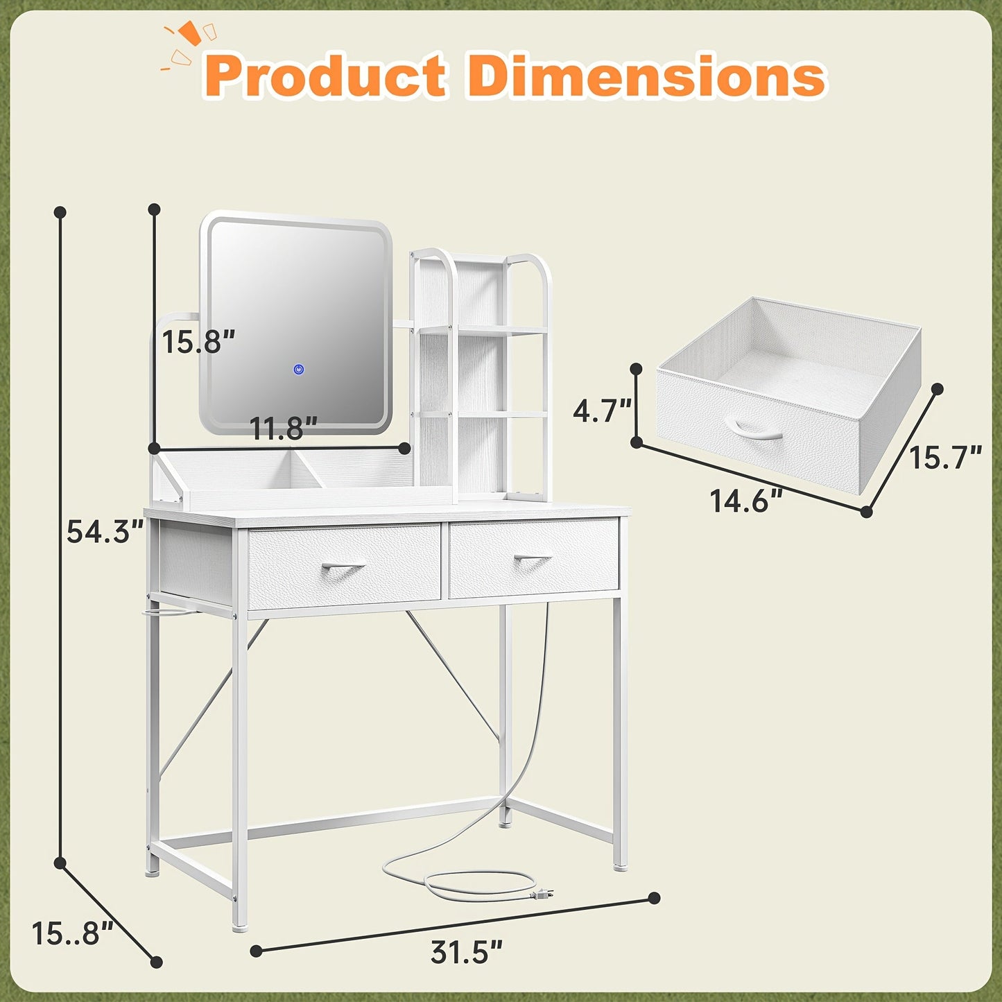 Vanity Desk shown in the White option