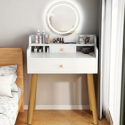 Vanity Desk with Mirror and Lights, Brightness Adjustable Makeup Table with Drawer shown in the main product view