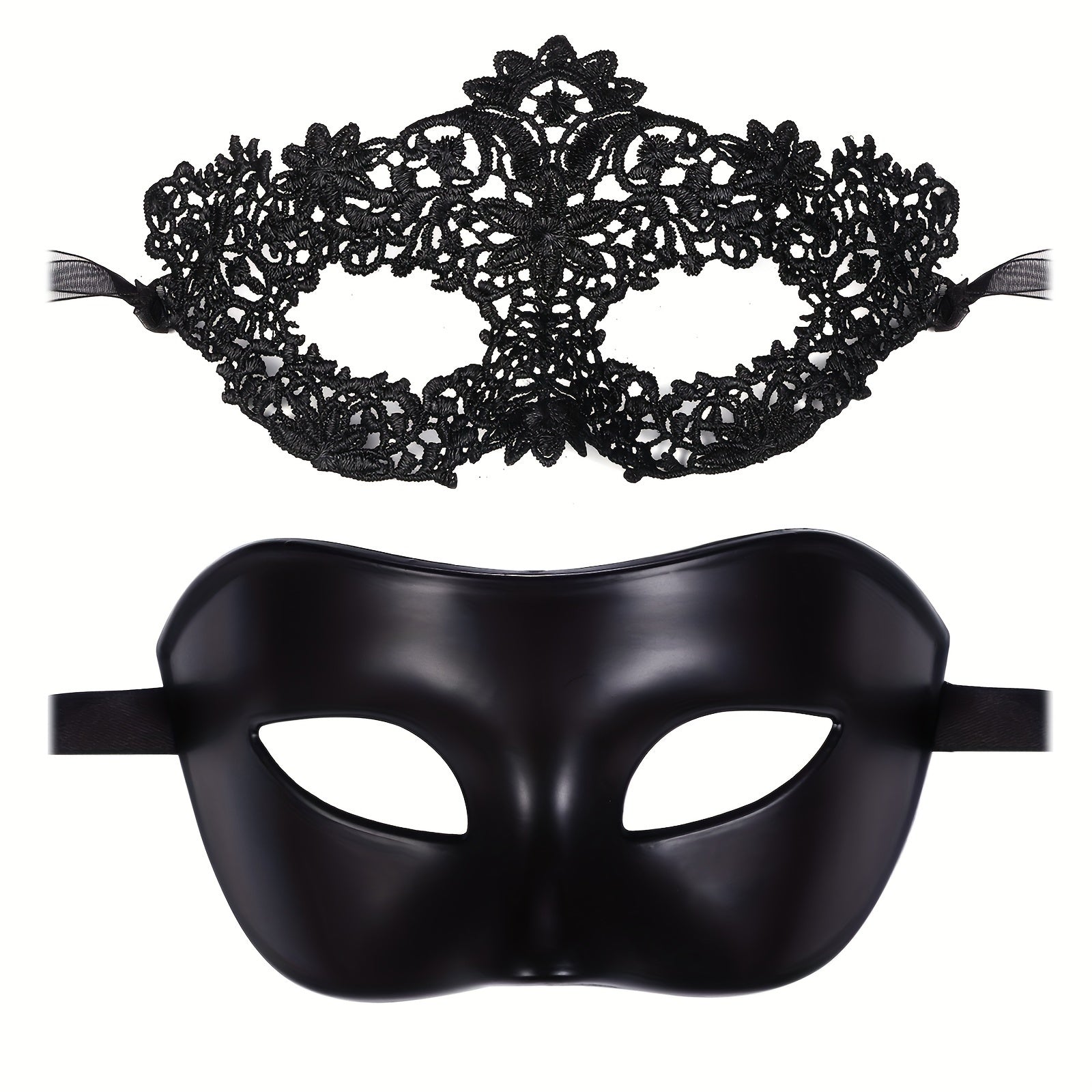 Masquerade Masks - for Couples 2 Pieces Black Venetian Costume Ball Mask Set Halloween - product detail view 7