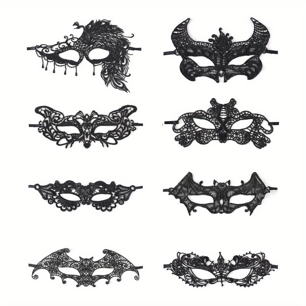 Masquerade Masks - Lace Mask Set 5 Pcs for Women Black Venetian Hollow Flower Half Face Eye - product detail view 6