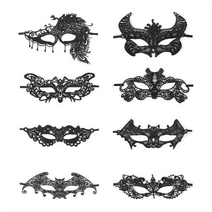 Masquerade Masks - Lace Mask Set 5 Pcs for Women Black Venetian Hollow Flower Half Face Eye - product detail view 6