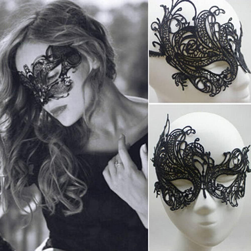 Masquerade Masks - Lace Mask Set 5 Pcs for Women Black Venetian Hollow Flower Half Face Eye - product detail view 9