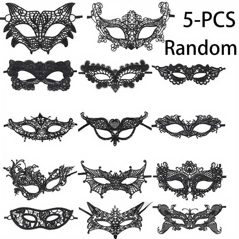 Masquerade Masks - Lace Mask Set 5 Pcs for Women Black Venetian Hollow Flower Half Face Eye - product detail view 17