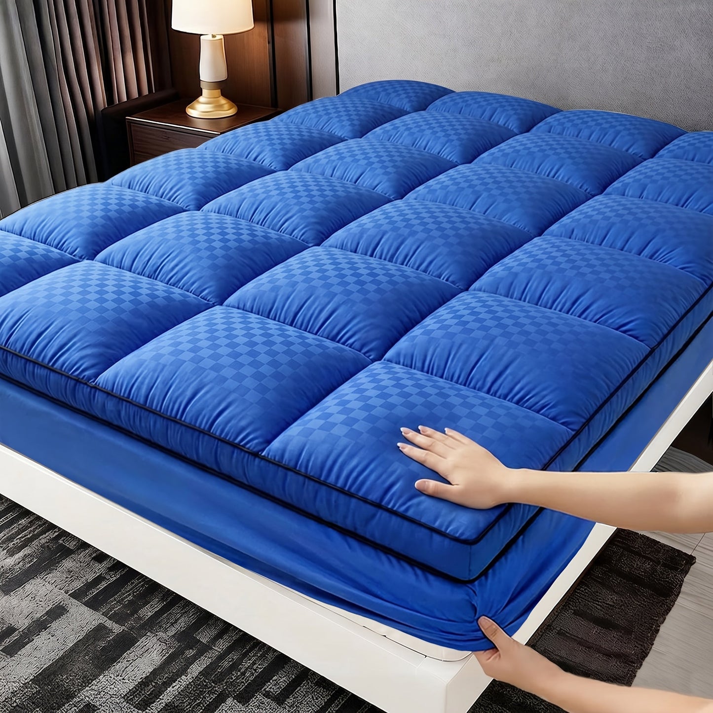 Mattress Cover shown in the Blue, Cal King option