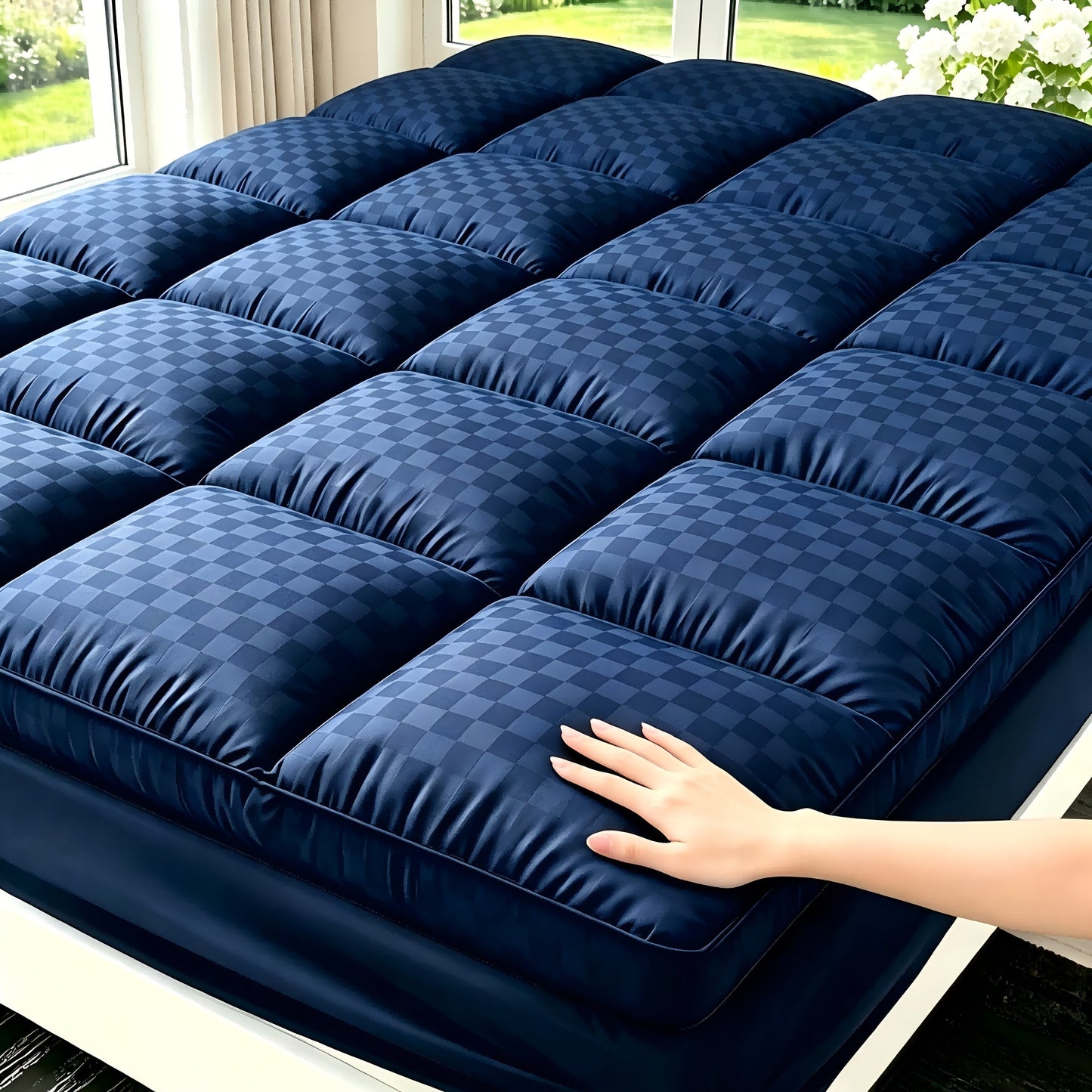 Mattress Topper shown in the navy, Twin(39"x 75") option