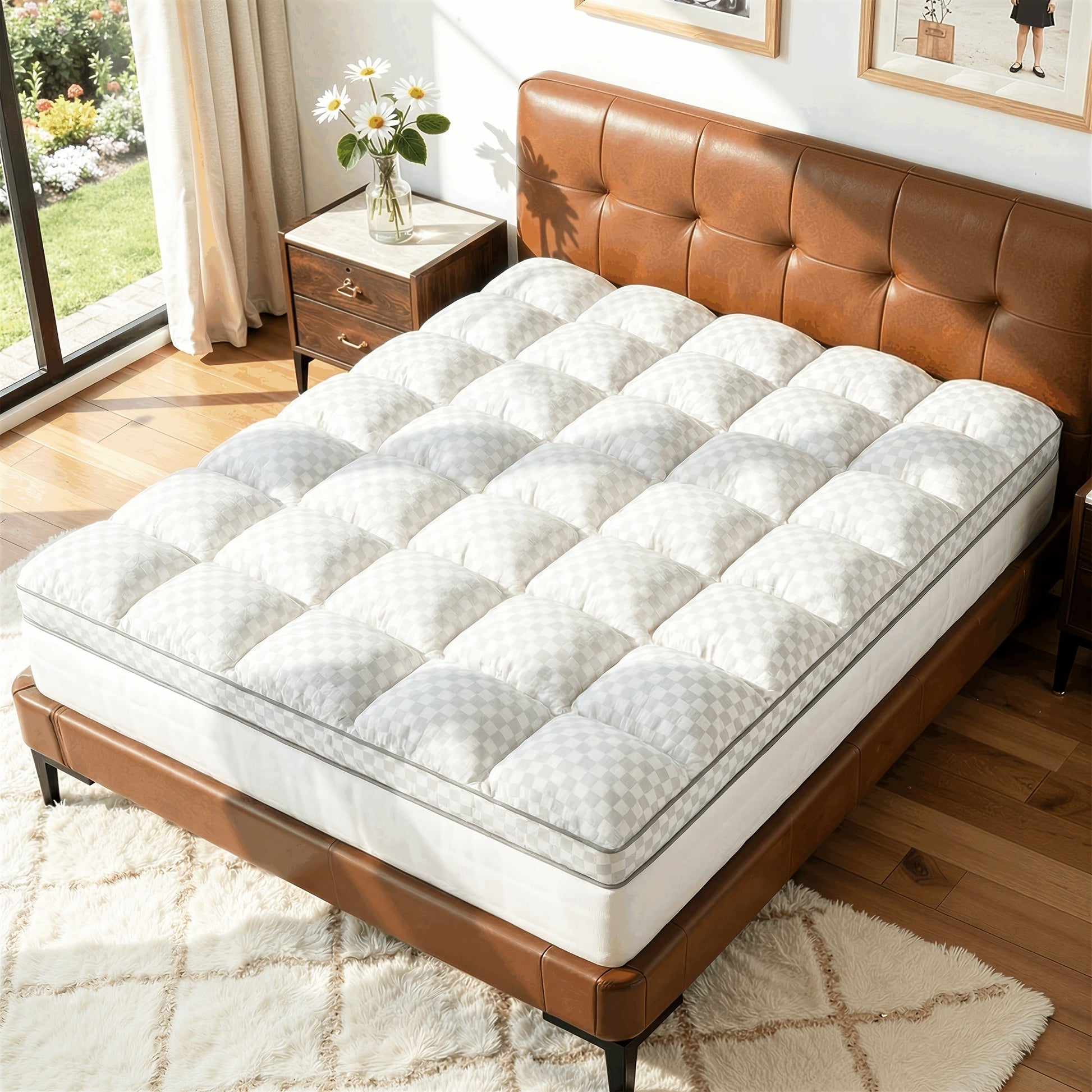 Mattress Topper shown in the Twin(39"*75"), Grid-white skirt cover option