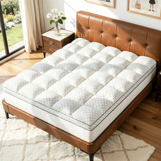Mattress Topper shown in the Twin(39"*75"), Grid-white skirt cover option
