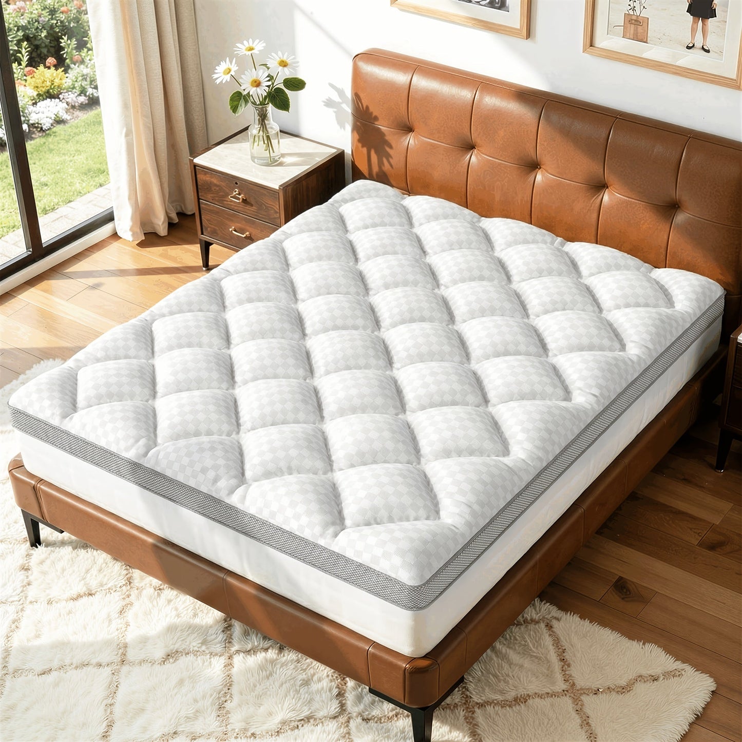 Mattress Topper shown in the Twin(39"*75"), Rhombus-white-skirt cover option