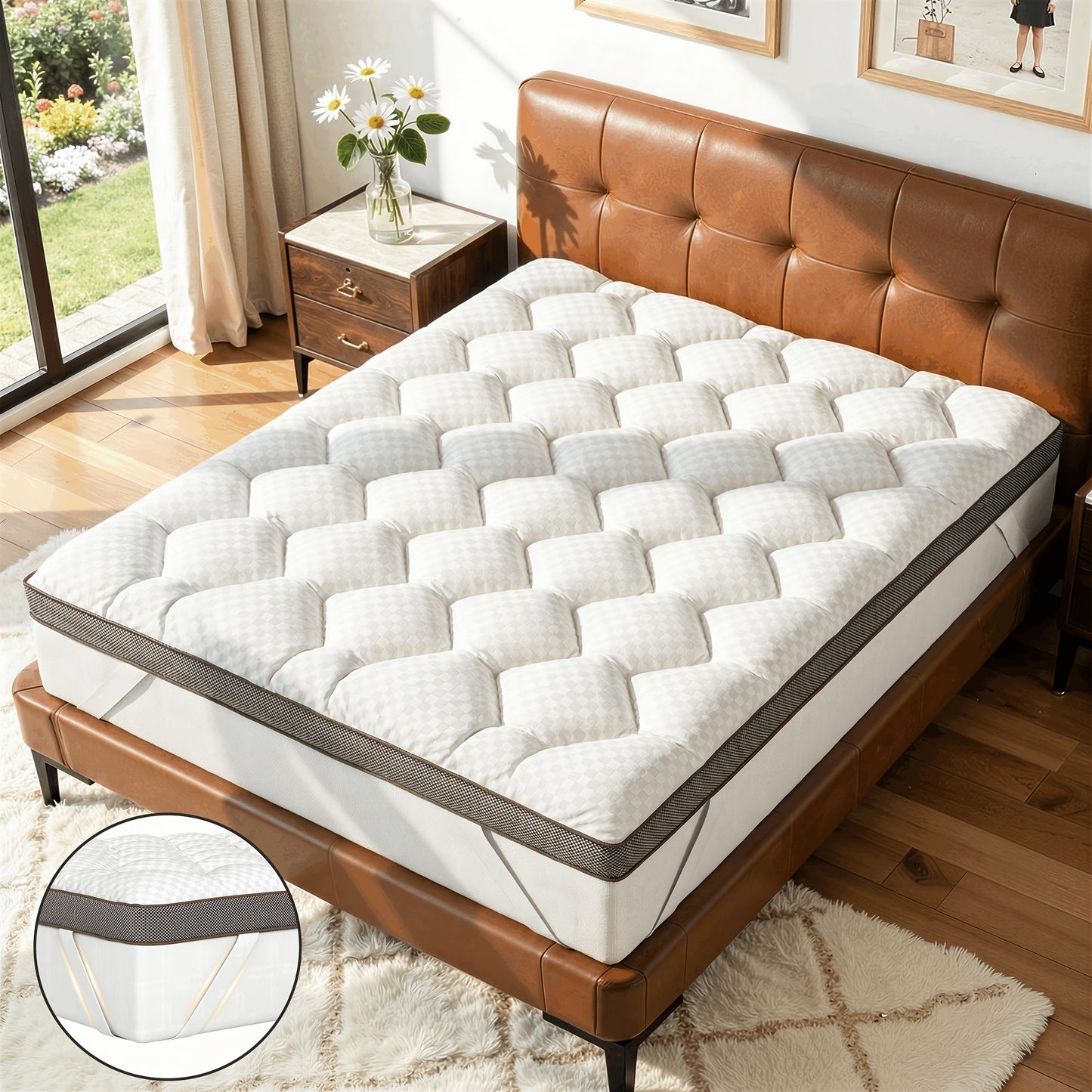 Mattress Topper shown in the Twin(39"*75"), Wave white - strap option