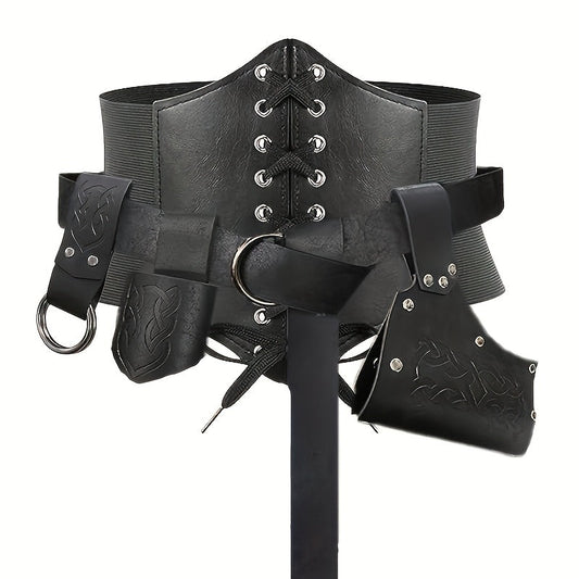 Medieval Costume Sets - Set 5 Pcs Faux Leather Renaissance Belt, Corset & Viking Horn Decoration - product detail view 8