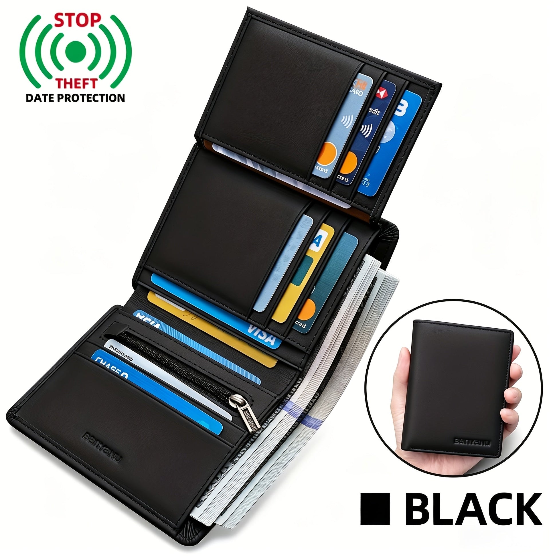 Men's Wallet – Genuine Leather, RFID Blocking, Anti-Theft, Compact – front view - product view 19