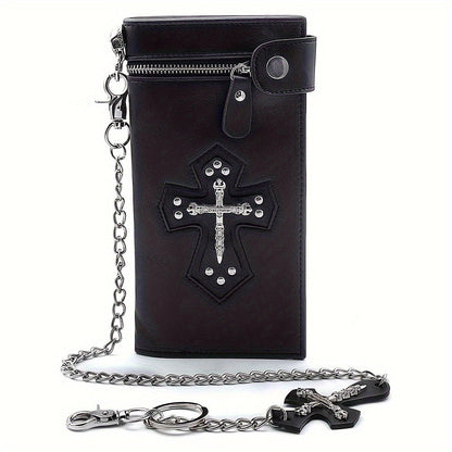 Men's Wallet – Gothic Skull Cross Embossed Leather – front view - product view 6