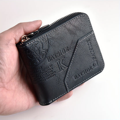 Men's Wallet – 3 Colors, Retro Embossed Zipper Faux Leather – detail view 2