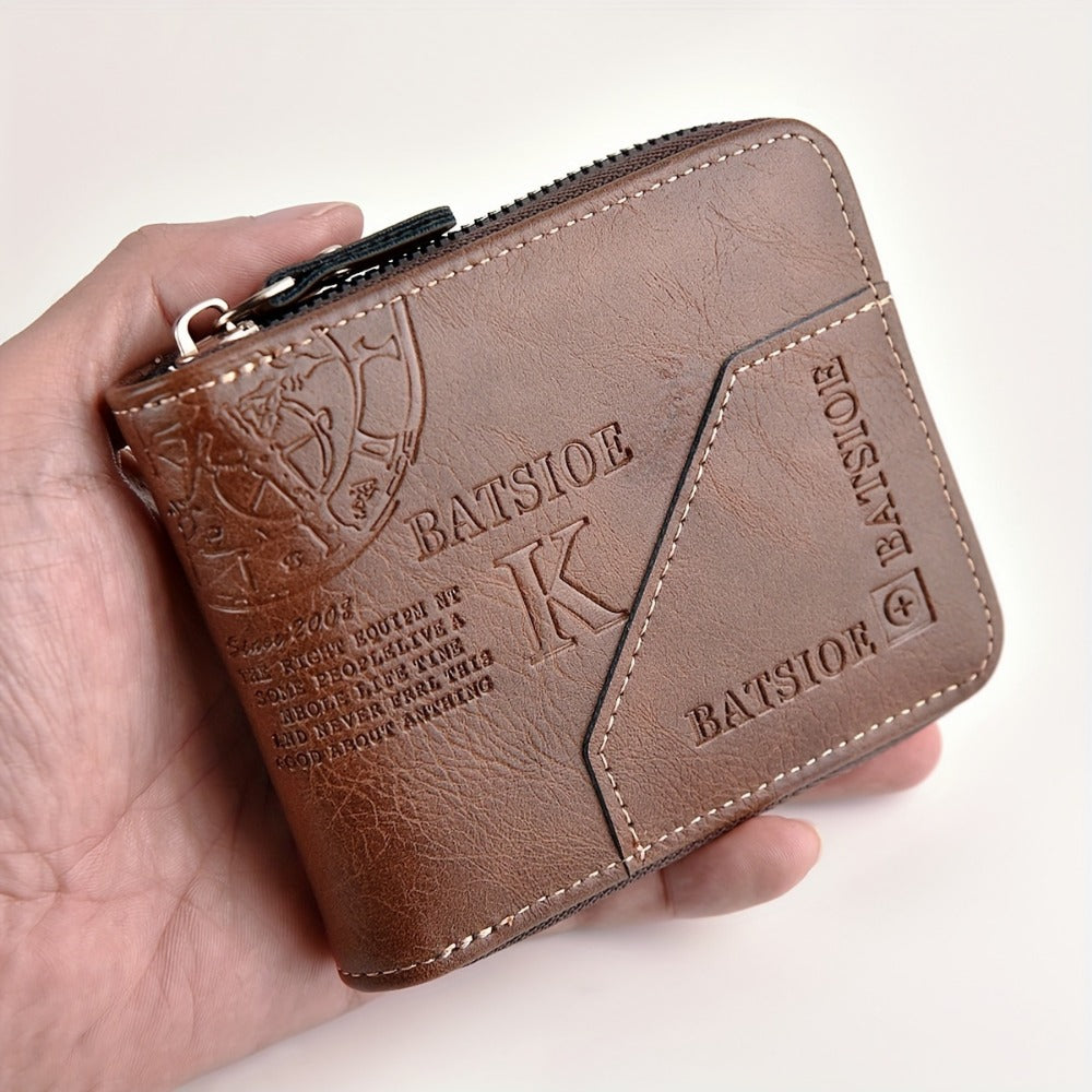 Men's Wallet – 3 Colors, Retro Embossed Zipper Faux Leather – detail view 5