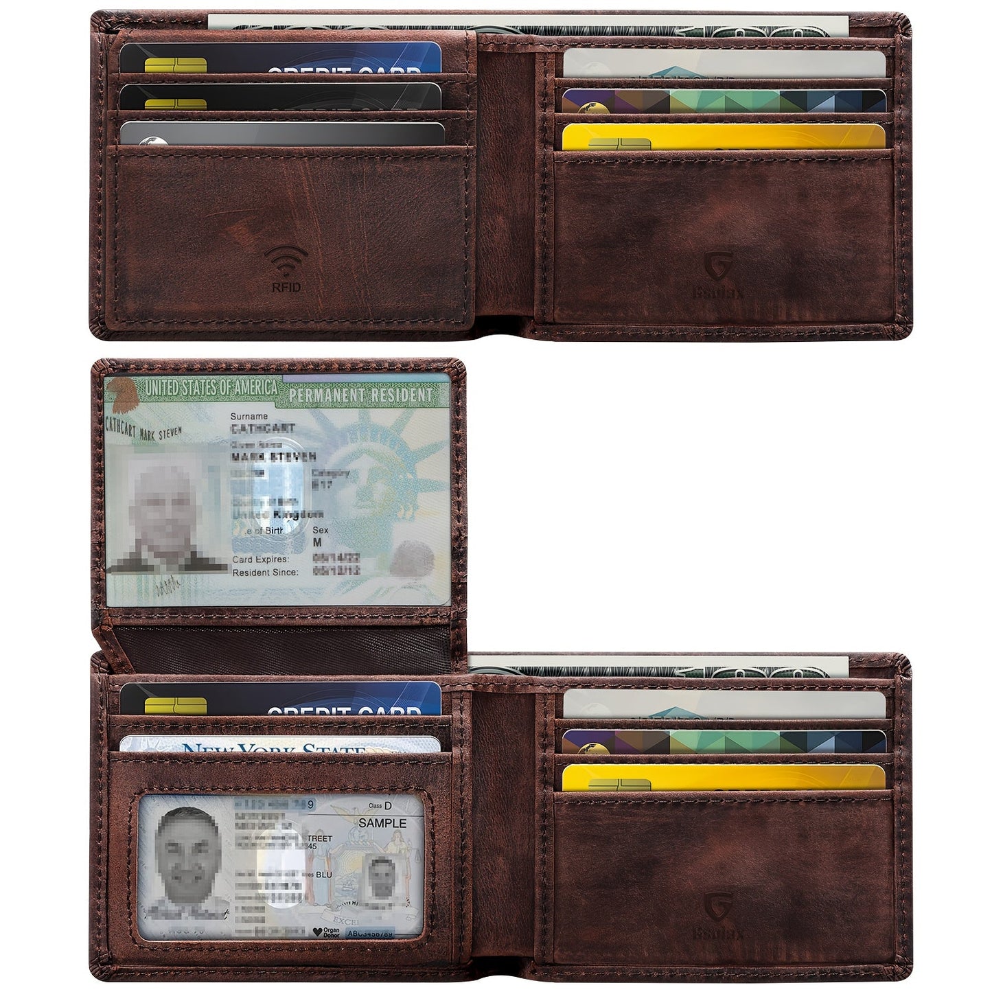 Men's Wallet – RFID Blocking, Dual Cash Section Leather Rfid – front view - product view 11