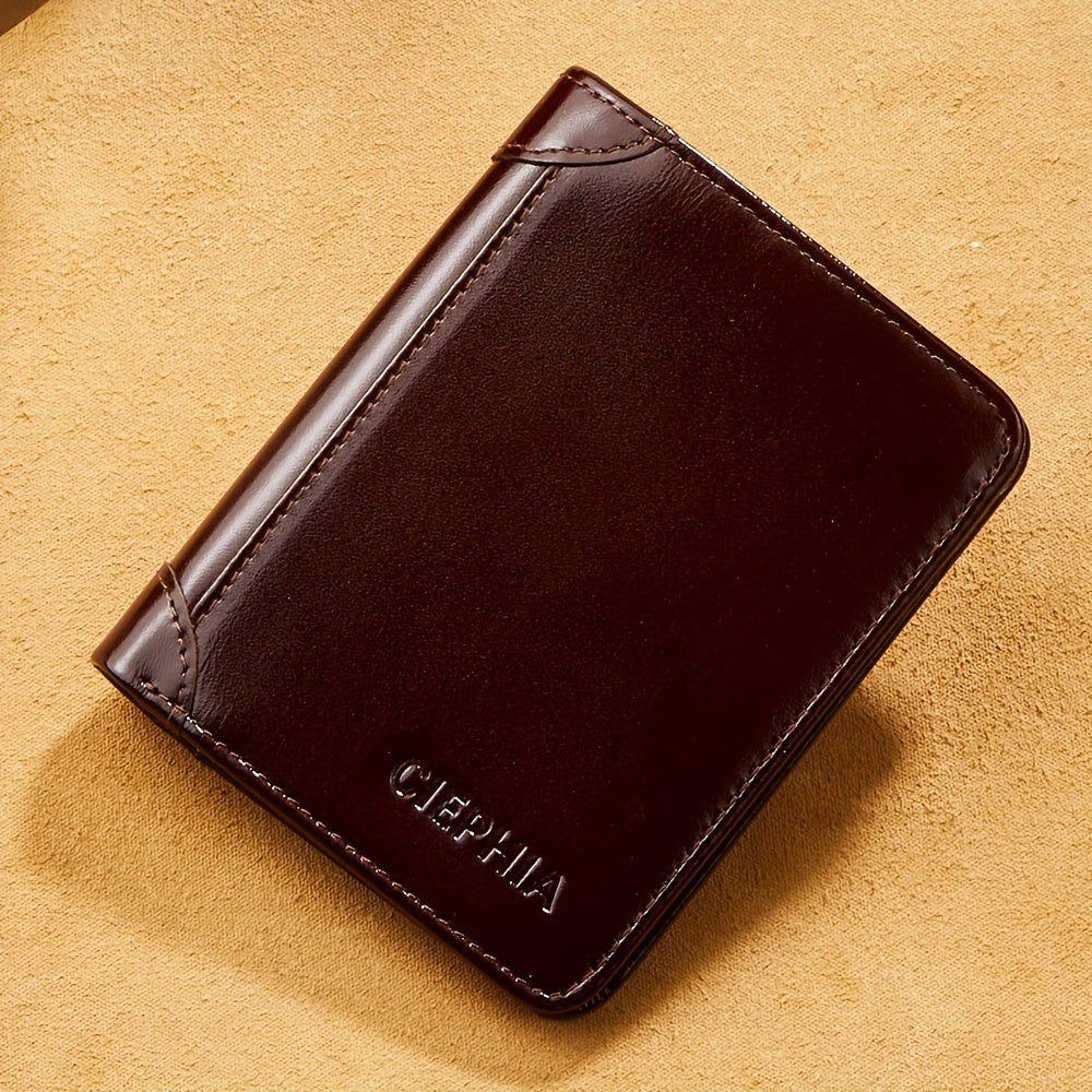 Men's Wallet – RFID Blocking, Oil Wax Leather Trifold Rfid – front view - product view 10
