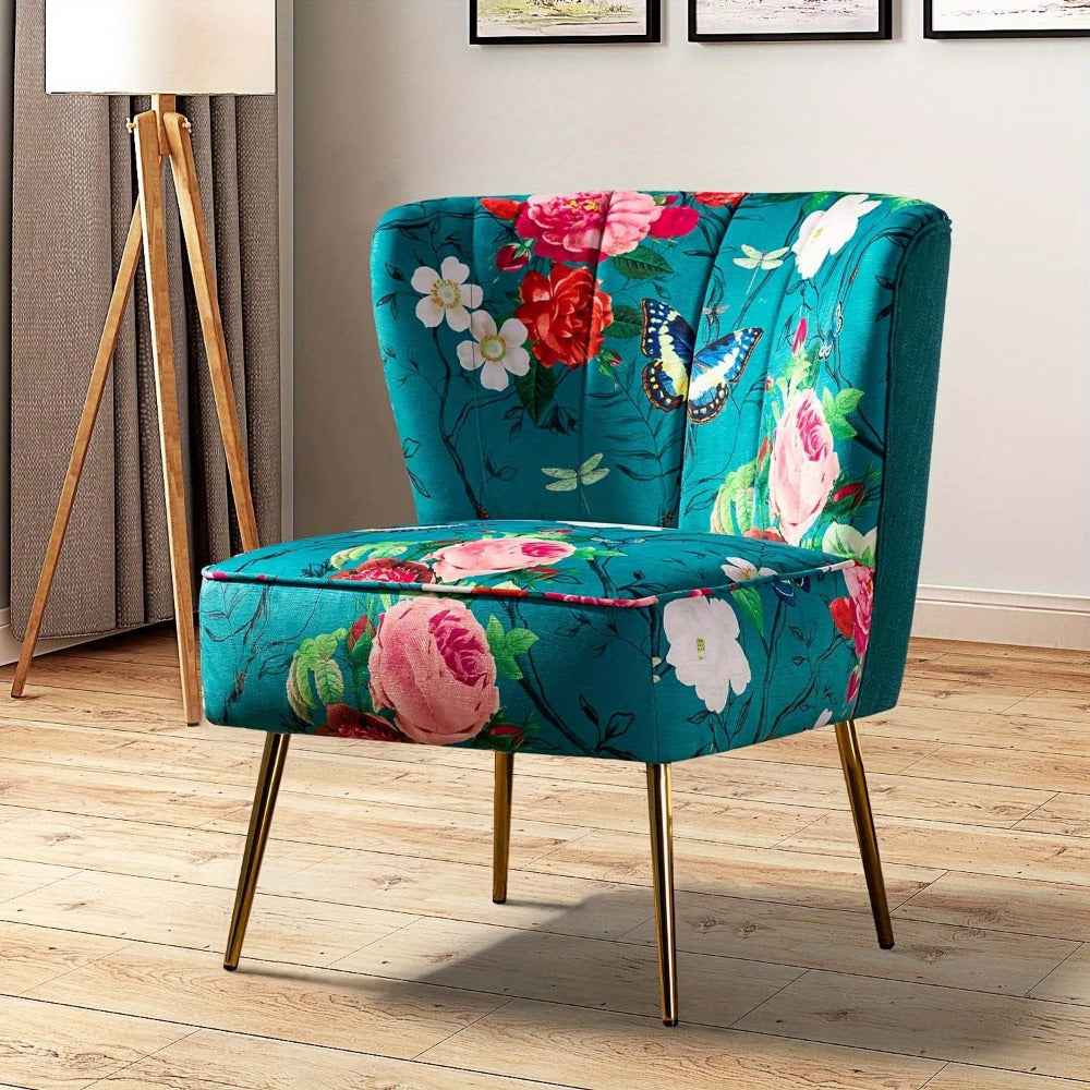 Accent Chair, Floral Tufted with Gold Metal Legs, Armless Wingback Slipper Chair shown in the main product view