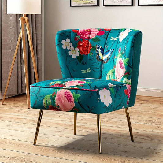 Accent Chair, Floral Tufted with Gold Metal Legs, Armless Wingback Slipper Chair shown in the main product view