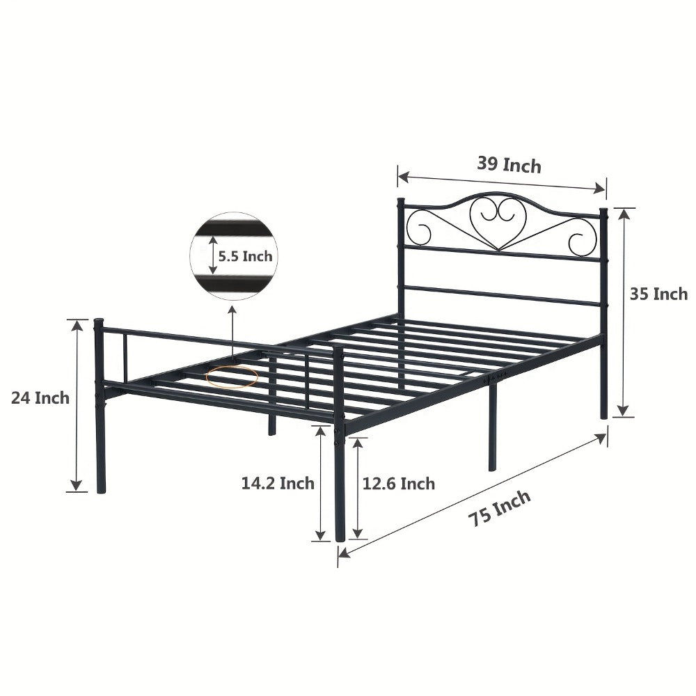 Metal Bed Frame with Headboard and Footboard and No Box Spring Needed for Bedroom detail image - detail view 3