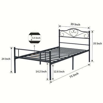 Metal Bed Frame with Headboard and Footboard and No Box Spring Needed for Bedroom detail image - detail view 3