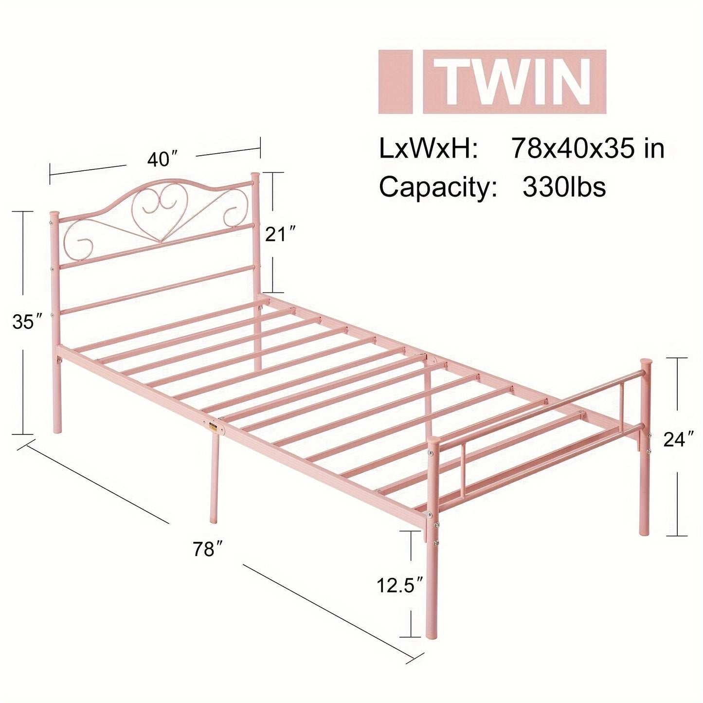 Bed Frame shown in the pink, Twin option