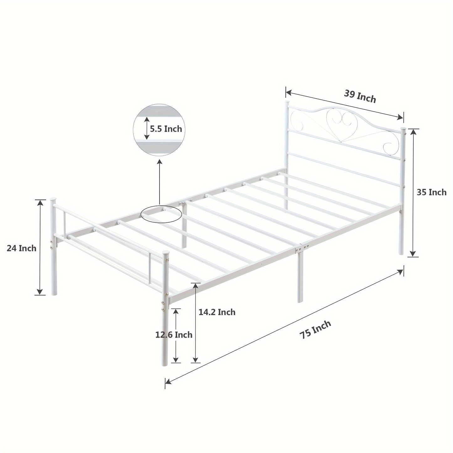 Bed Frame shown in the White, Twin option
