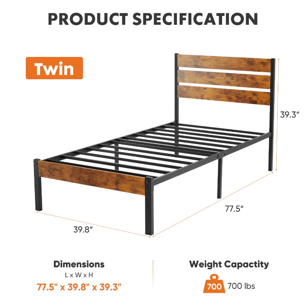 Metal Bed Frame with Headboard and Footboard and Tool-Free Assembly for Bedroom detail image - detail view 4