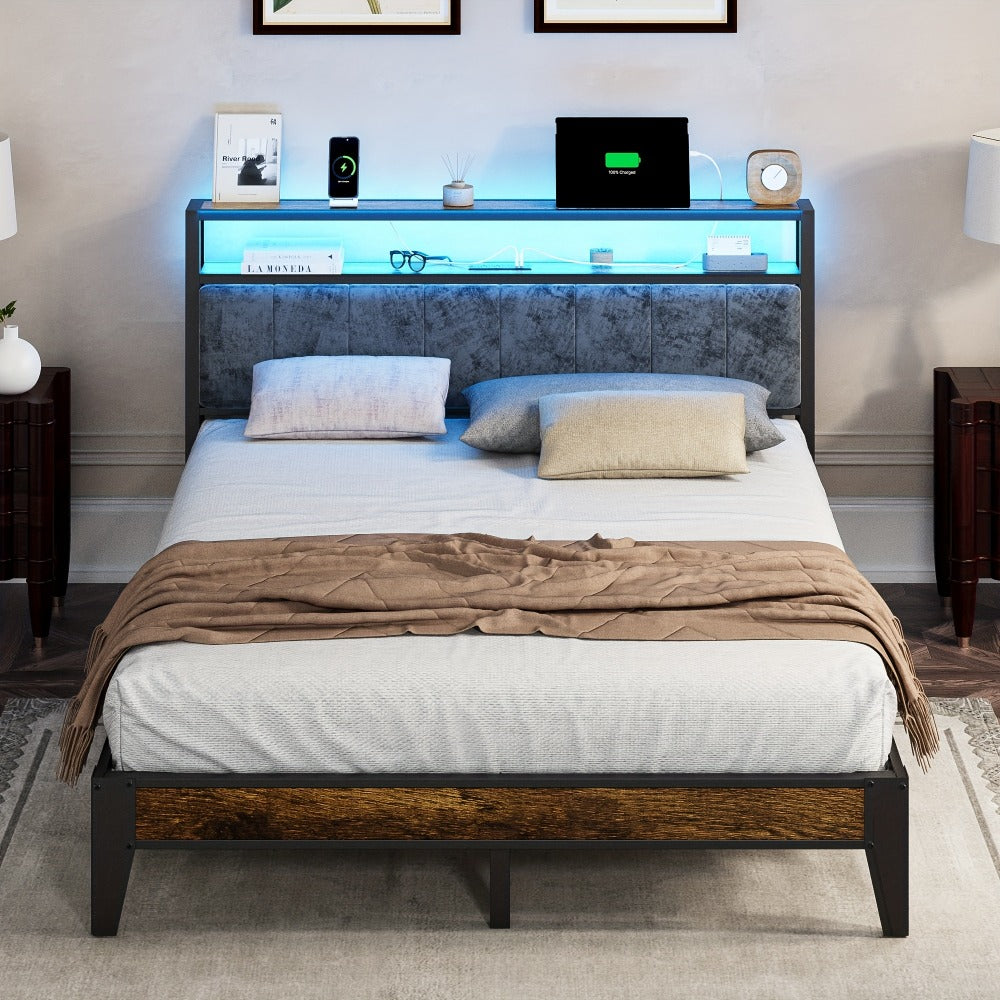 Metal Bed Frame with LED Lighting, Mattress Support Frame for Bedroom detail image - detail view 6