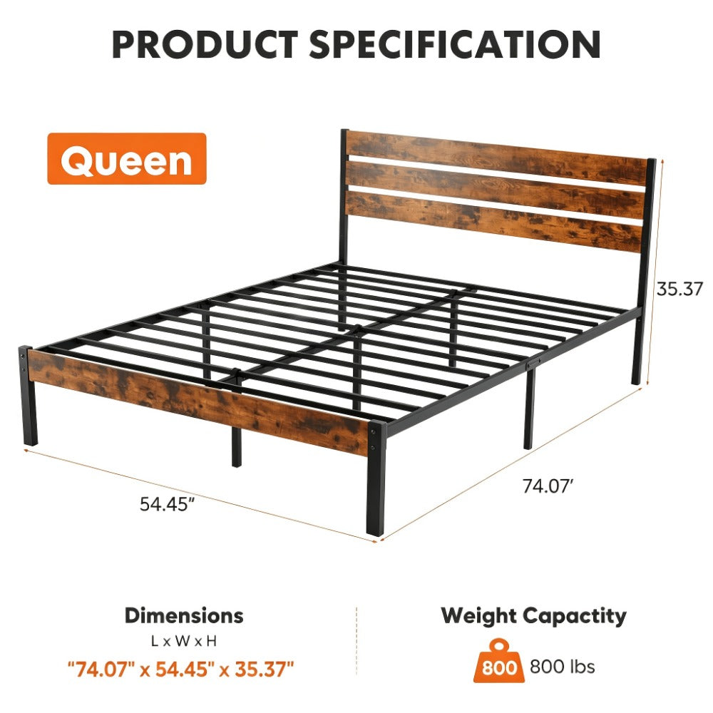Metal Bed Frame with No Box Spring Needed and Solid Wood Construction for Bedroom detail image - detail view 13