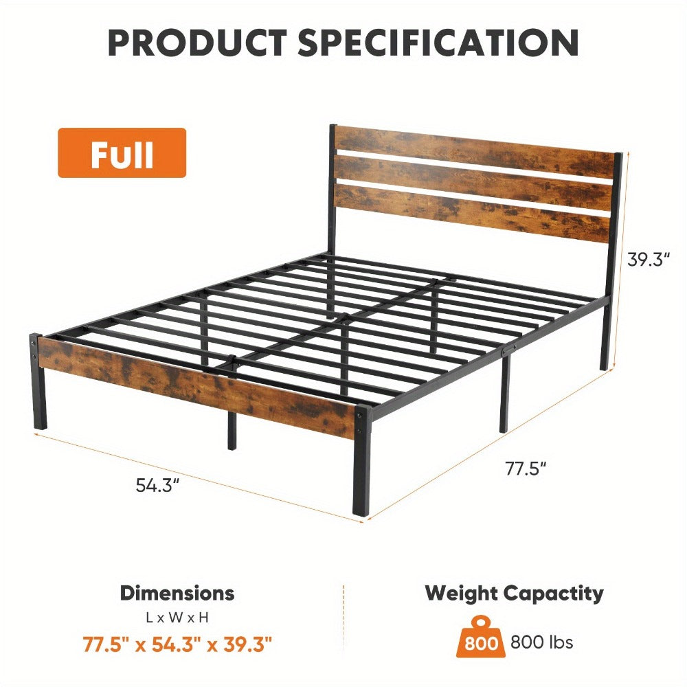 Metal Bed Frame with No Box Spring Needed and Solid Wood Construction for Bedroom detail image - detail view 5